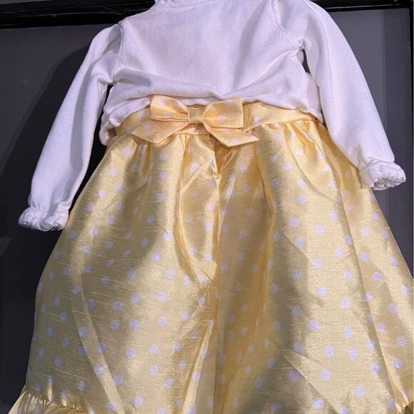 Cherokee Girls 18 Month Dress with Matching Cardigan, yellow, white polka dots - Picture 3 of 9